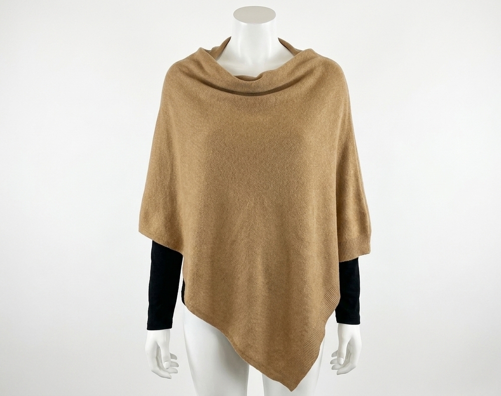 NEW COCO + CARMEN asymmetrical lightweight poncho in taupe